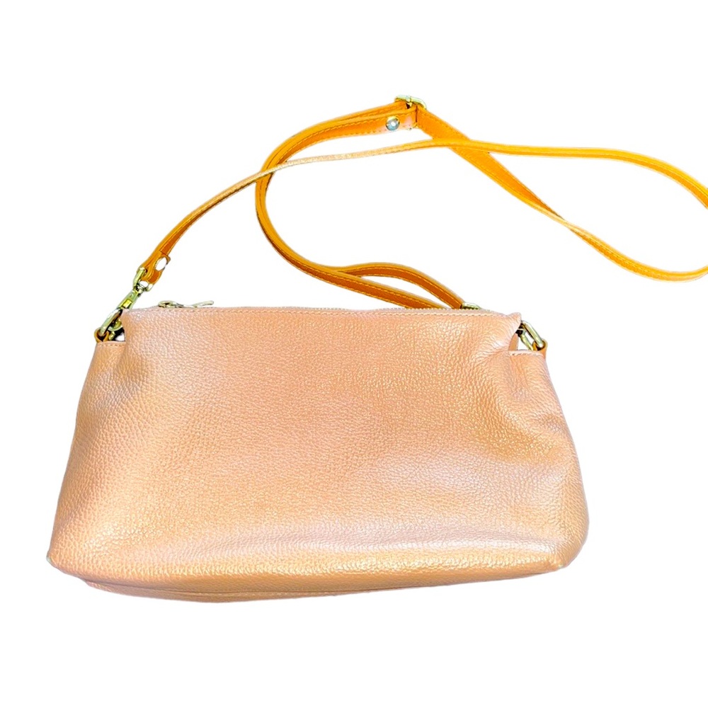 VALENTINA Tan Pebbled Leather Crossbody Bag~Italy~Gold Tone Hardware
